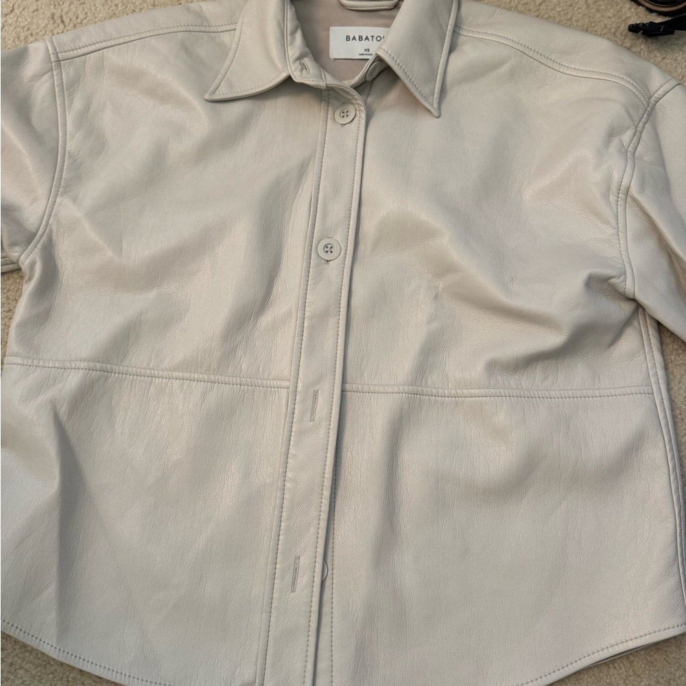 Babaton Off-White Leather Pelli Button-Up